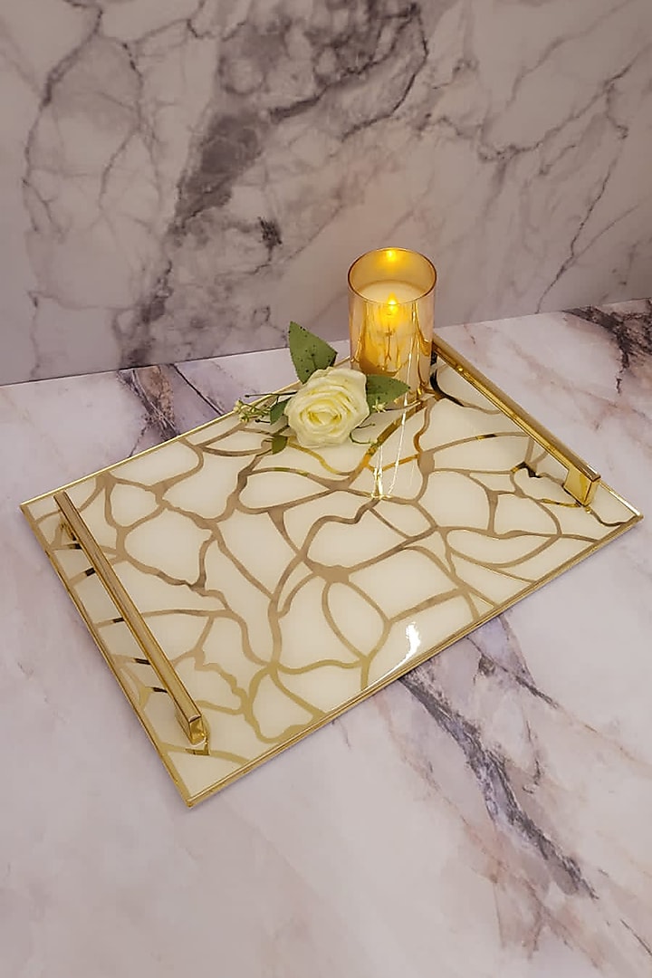 Criss-Cross White & Gold Tray by The Bling Edit