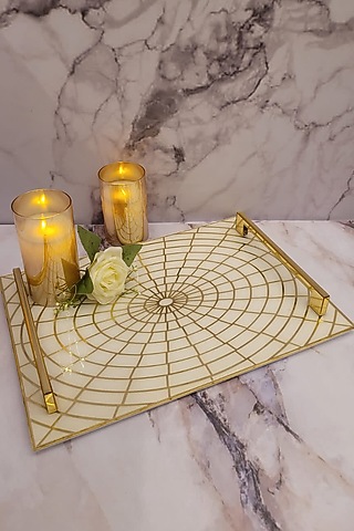 White & Gold Handcrafted Tray by The Bling Edit