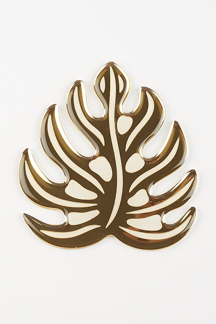 White & Gold Palm Leaf Coasters (Set of 4) by The Bling Edit