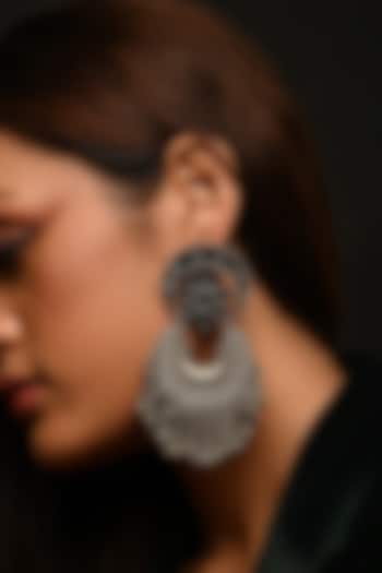 Silver Finish Mirror Chandbali Earrings by THE BLING GIRLL