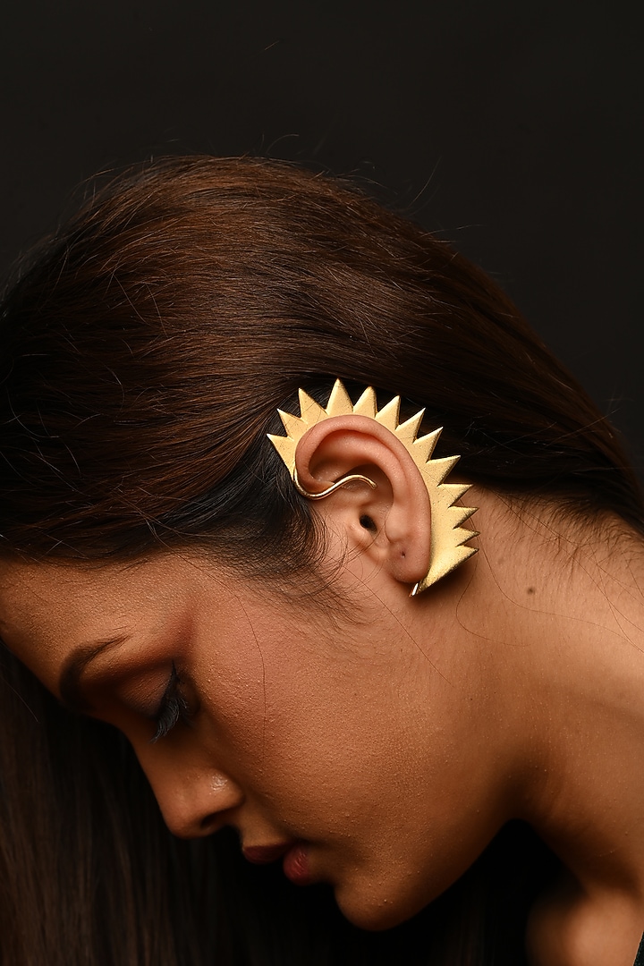 Gold Finish Ear Cuffs In Mixed Metal by THE BLING GIRLL at Pernia's Pop Up Shop