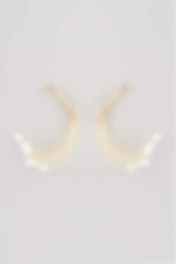 Gold Finish Pearl Drop Hoop Earrings by THE BLING GIRLL