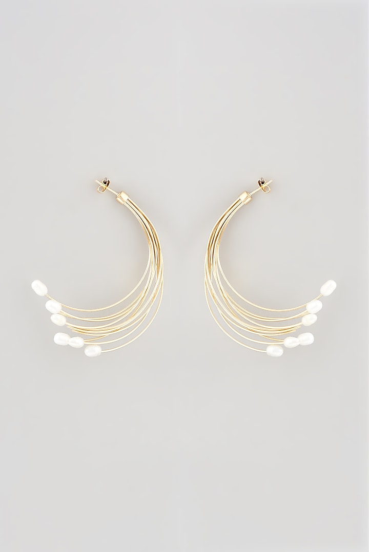 Gold Finish Pearl Drop Hoop Earrings by THE BLING GIRLL