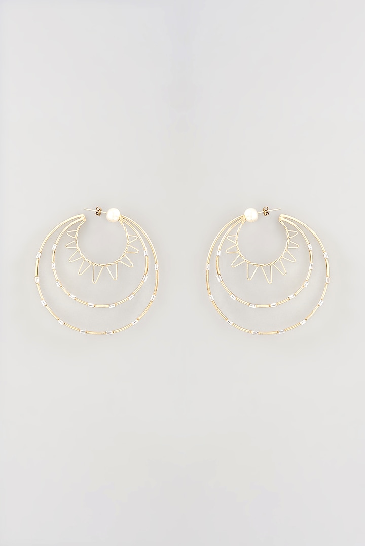 Gold Finish Pearl Hoop Earrings by THE BLING GIRLL