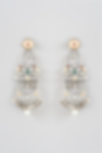 Oxidised Finish Multi-Colored Stone Long Dangler Earrings by THE BLING GIRLL