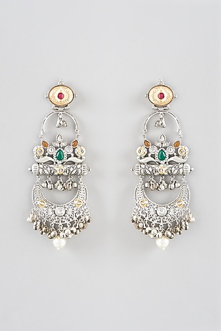 Oxidised Finish Multi-Colored Stone Long Dangler Earrings by THE BLING GIRLL