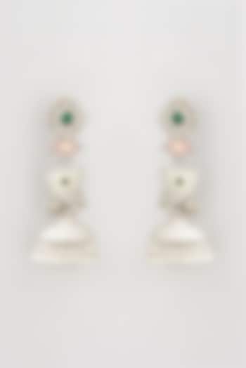 Oxidised Finish Green & Pink Stone Long Dangler Earrings by THE BLING GIRLL