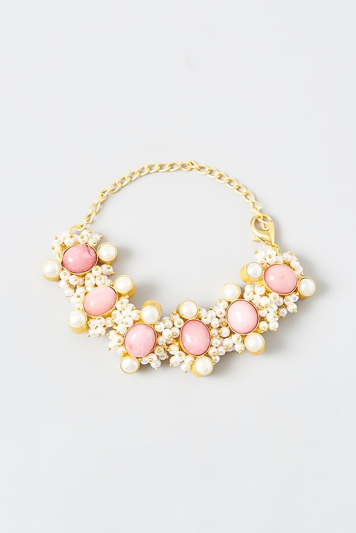 Gold Finish Pink Sapphire Synthetic Stone Handcrafted Bracelet by THE BLING GIRLL at Pernia's Pop Up Shop