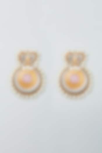 Gold Finish Pink Stone Earrings by THE BLING GIRLL