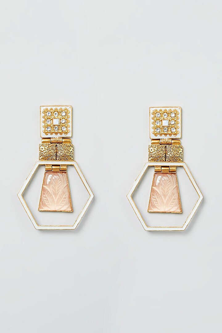 Gold Finish Handcrafted Hexagon Earrings by THE BLING GIRLL