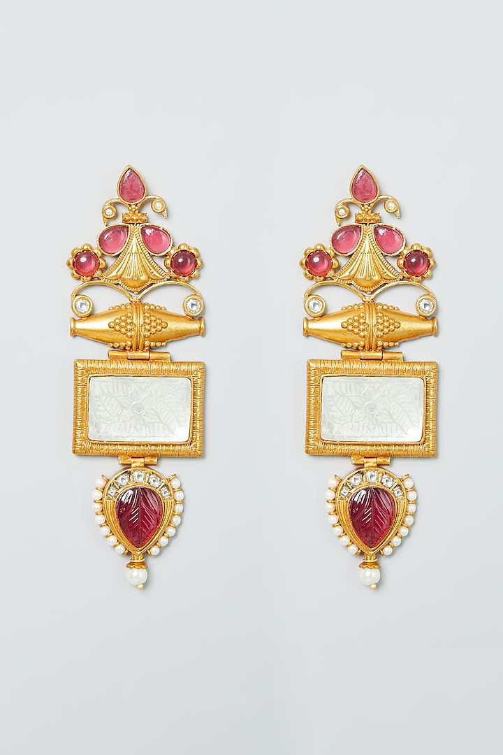 Gold Finish Ruby Stones Traditional Earrings by THE BLING GIRLL