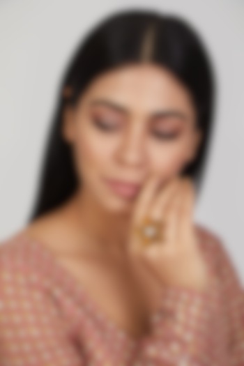 Gold Finish Floral Ring With Pearl by THE BLING GIRLL at Pernia's Pop Up Shop