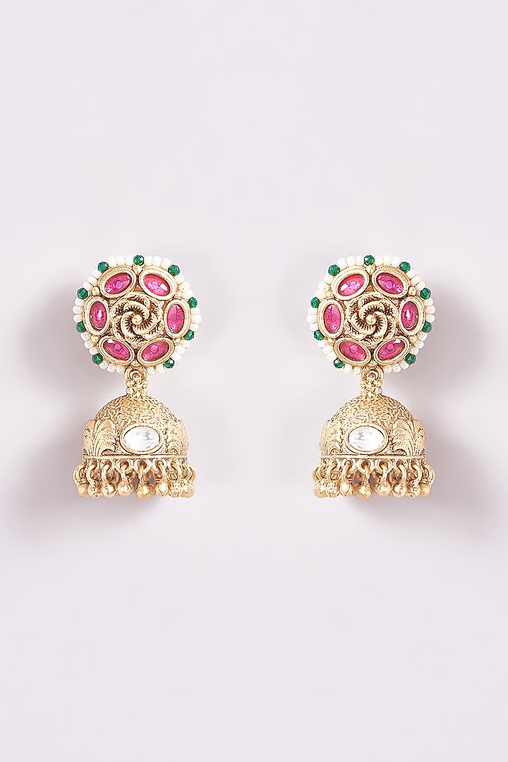 Gold Finish Kundan Polki Floral Temple Choker Necklace Set by THE BLING GIRLL at Pernia's Pop Up Shop