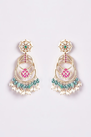 Gold Finish Kundan Polki Chandbali Earrings by THE BLING GIRLL