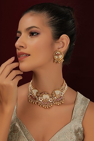 Antique Gold Finish Choker Necklace Set by THE BLING GIRLL