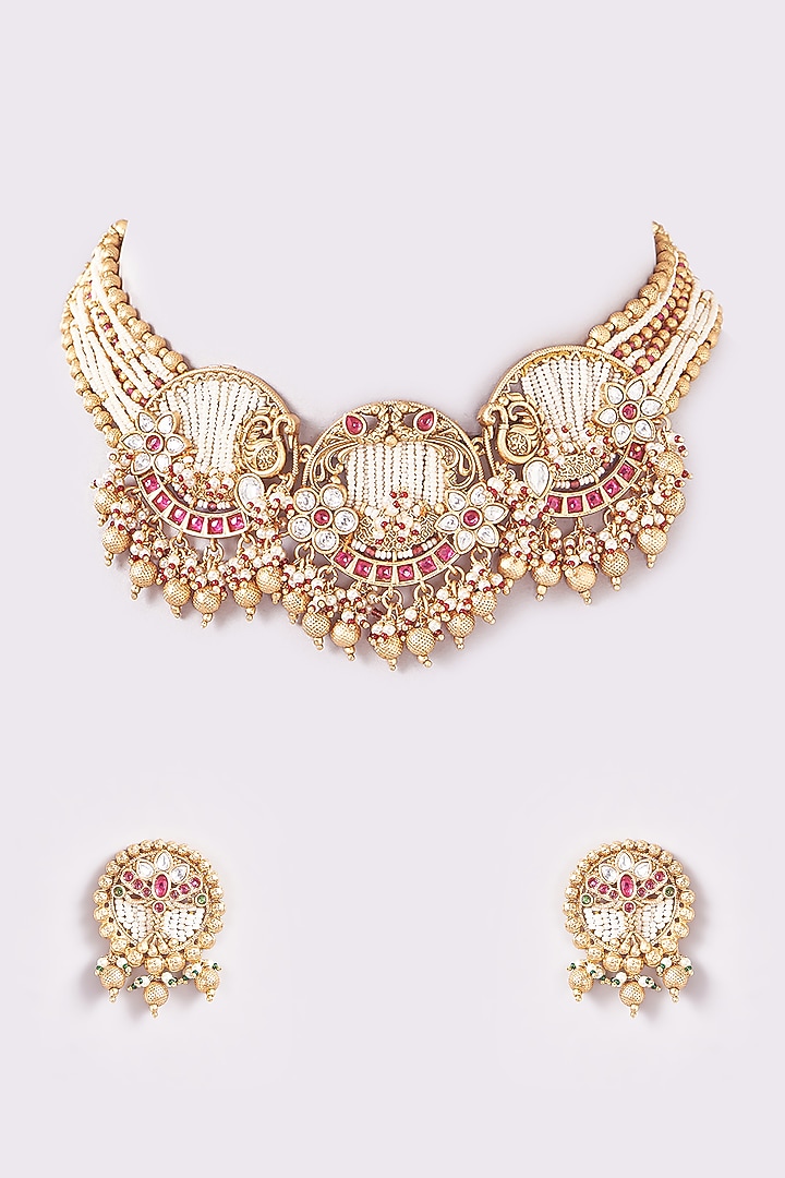 Antique Gold Finish Choker Necklace Set by THE BLING GIRLL at Pernia's Pop Up Shop