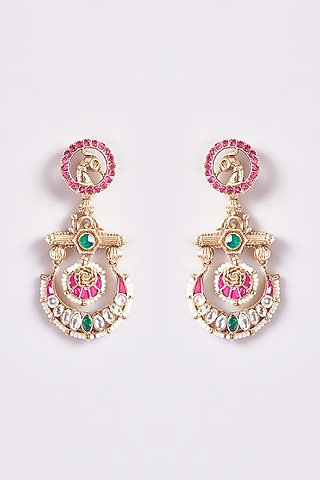 Gold Finish Kundan Polki Peacock Chandbali Earrings by THE BLING GIRLL