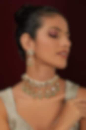 Gold Finish Kundan Polki Meenakari Choker Necklace Set by THE BLING GIRLL at Pernia's Pop Up Shop