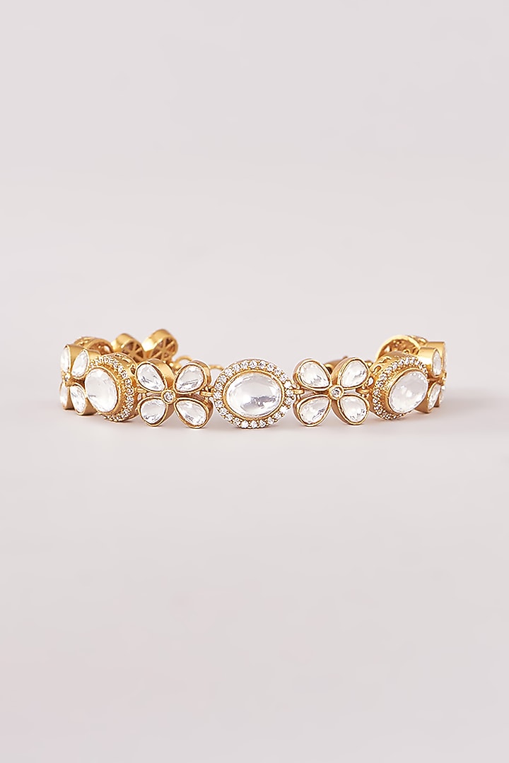 Gold Finish Kundan Polki Floral Bracelet by THE BLING GIRLL at Pernia's Pop Up Shop