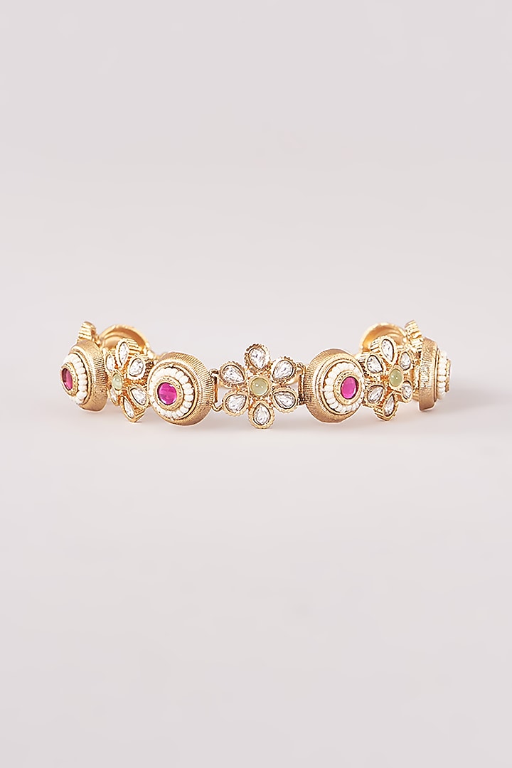 Gold Finish Kundan Polki Floral Bracelet by THE BLING GIRLL at Pernia's Pop Up Shop