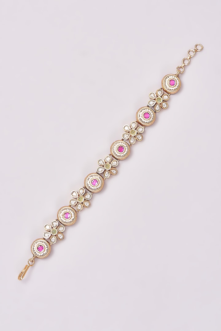 Gold Finish Kundan Polki Floral Bracelet by THE BLING GIRLL at Pernia's Pop Up Shop