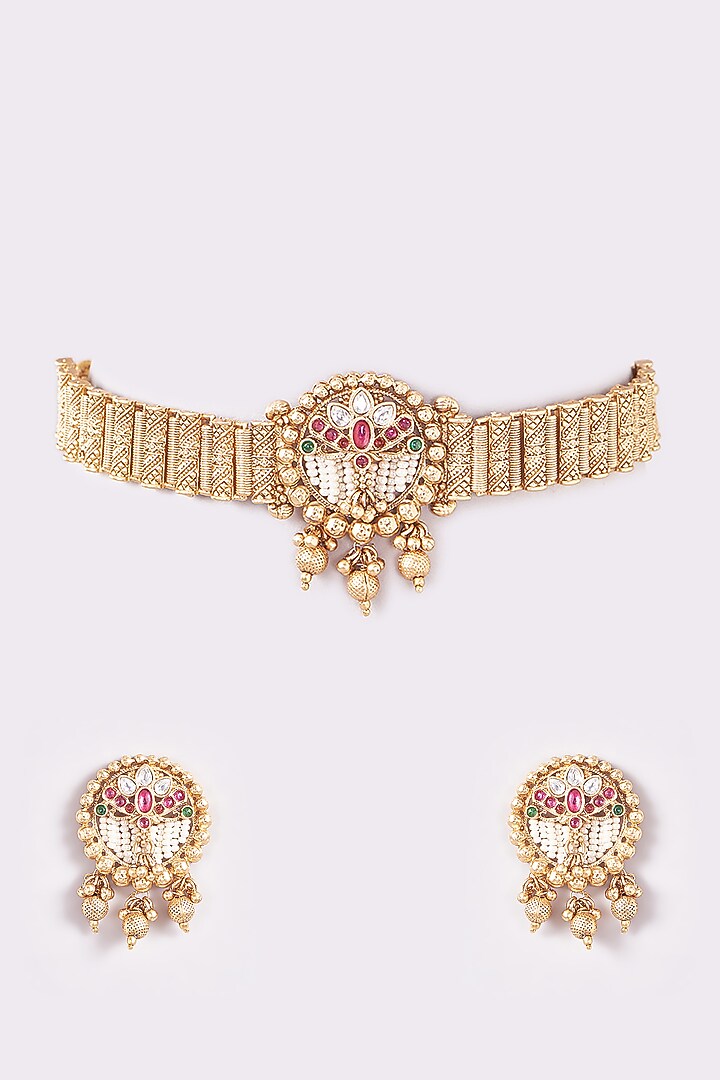 Gold Finish Temple Choker Necklace Set by THE BLING GIRLL at Pernia's Pop Up Shop