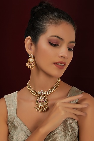 Gold Finish Temple Choker Necklace Set by THE BLING GIRLL