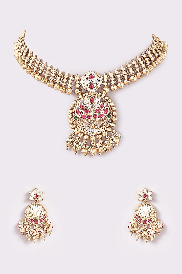 Gold Finish Temple Choker Necklace Set by THE BLING GIRLL at Pernia's Pop Up Shop