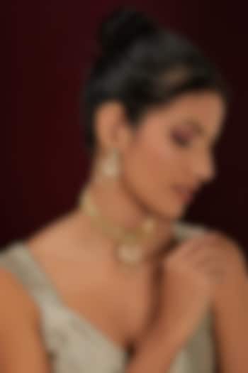 Gold Finish Kundan Polki Temple Choker Necklace Set by THE BLING GIRLL at Pernia's Pop Up Shop