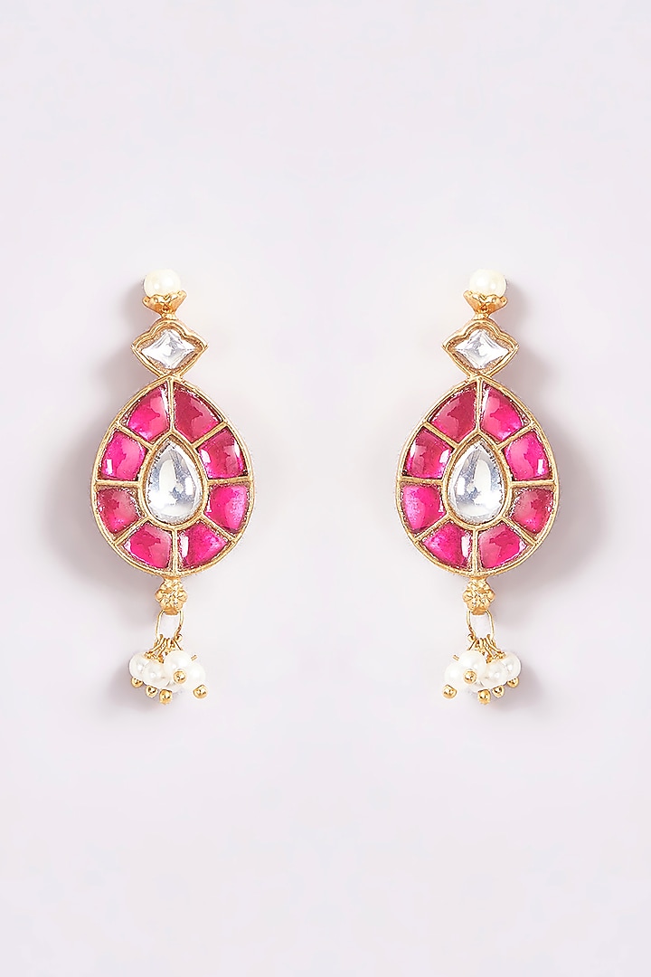 Gold Finish Pink & Green Kundan Polki Temple Choker Necklace Set by THE BLING GIRLL at Pernia's Pop Up Shop