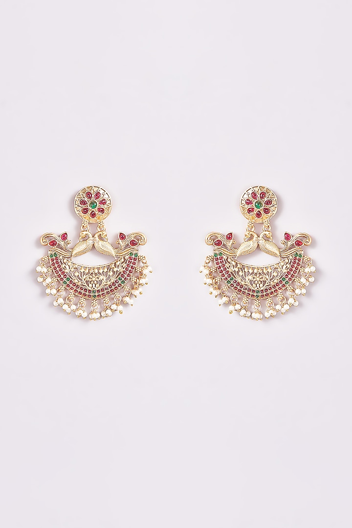 Gold Finish Bird Motif Temple Chandbali Earrings by THE BLING GIRLL at Pernia's Pop Up Shop