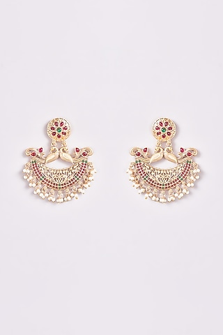 Gold Finish Bird Motif Temple Chandbali Earrings by THE BLING GIRLL