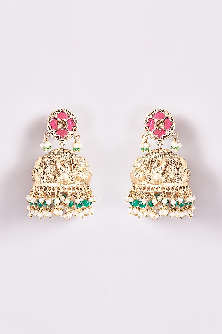 Gold Finish Temple Jhumka Earrings by THE BLING GIRLL