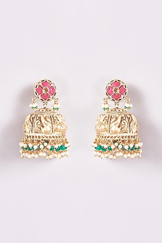 Gold Finish Temple Jhumka Earrings by THE BLING GIRLL