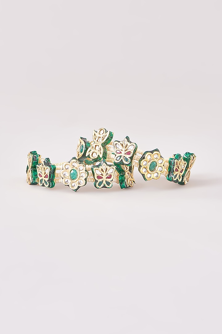 Gold Finish Kundan Polki Meenakari Bangle (Set of 2) by THE BLING GIRLL at Pernia's Pop Up Shop