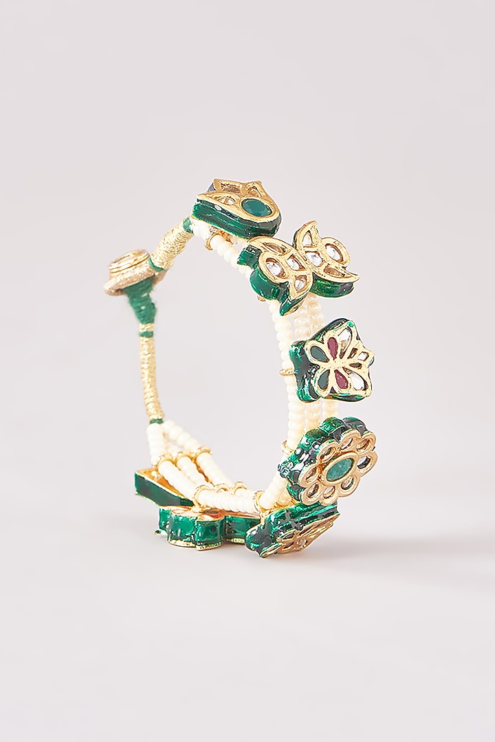 Gold Finish Kundan Polki Meenakari Bangle (Set of 2) by THE BLING GIRLL at Pernia's Pop Up Shop