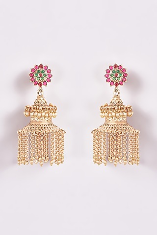 Gold Finish Temple Jhumka Earrings by THE BLING GIRLL