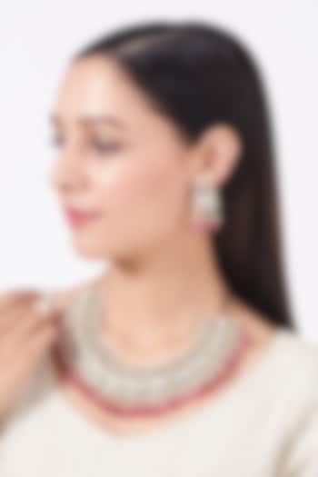 Silver Finish Kundan Polki Jadau Necklace Set by THE BLING GIRLL at Pernia's Pop Up Shop