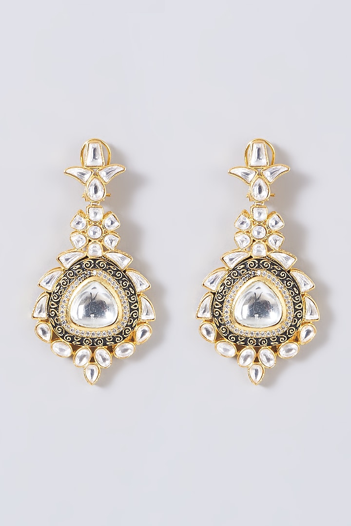 Gold Finish Kundan Polki Dangle & Drop Earrings by THE BLING GIRLL at Pernia's Pop Up Shop