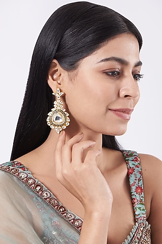 Gold Finish Kundan Polki Dangle & Drop Earrings by THE BLING GIRLL