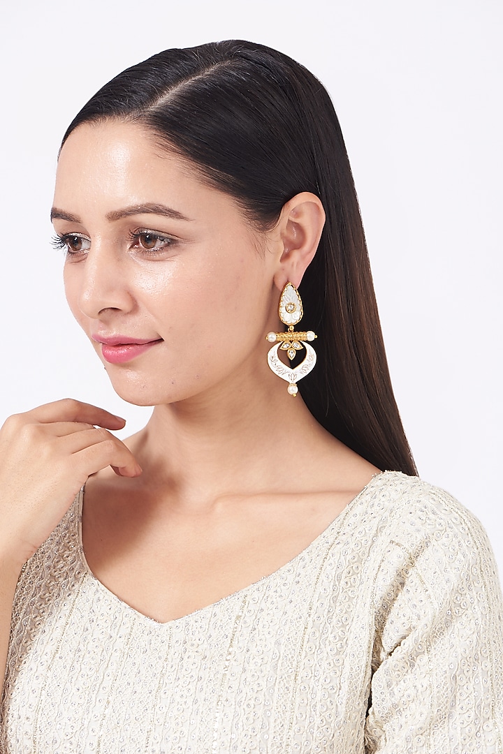 Gold Finish Drop Earrings With Semi Precious Stones by THE BLING GIRLL