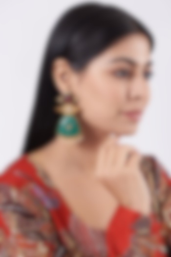 Gold Finish Kundan Polki Hand-Carved Earrings by THE BLING GIRLL