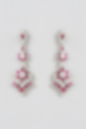 White Finish Pink Stone Dangler Earrings by THE BLING GIRLL