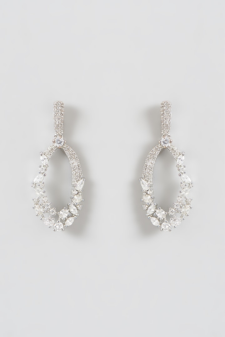 White Finish Diamond Dangler Earrings by THE BLING GIRLL