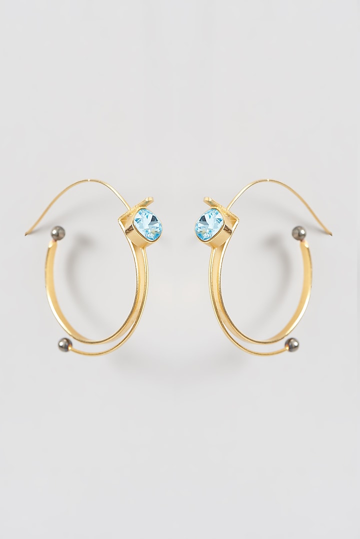 Gold Finish Blue Swarovski Stone Hoop Earrings by THE BLING GIRLL