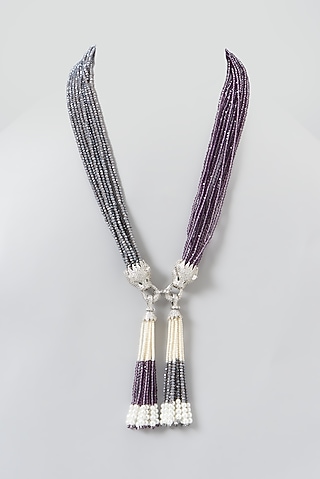 White Finish Grey Beaded Long Necklace by THE BLING GIRLL