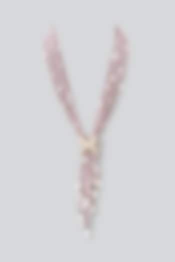 White Finish Pink Beaded Long Necklace by THE BLING GIRLL