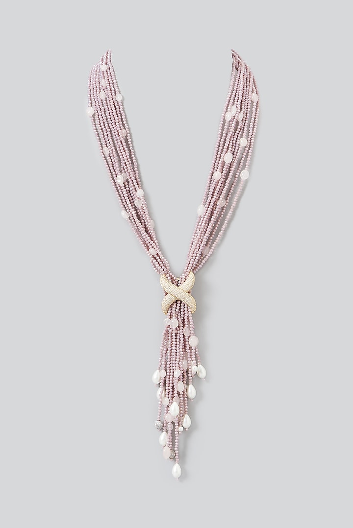 White Finish Pink Beaded Long Necklace by THE BLING GIRLL