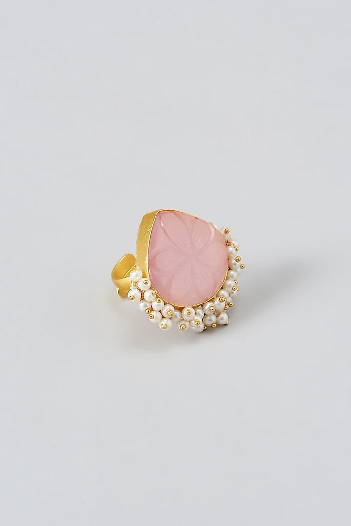 Gold Finish Pink Semi-Precious Stone Ring by THE BLING GIRLL
