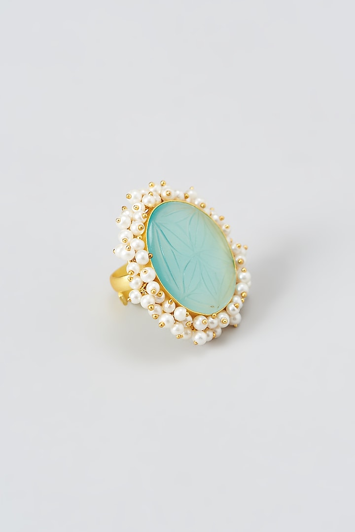 Gold Finish Blue Semi-Precious Stone Ring by THE BLING GIRLL